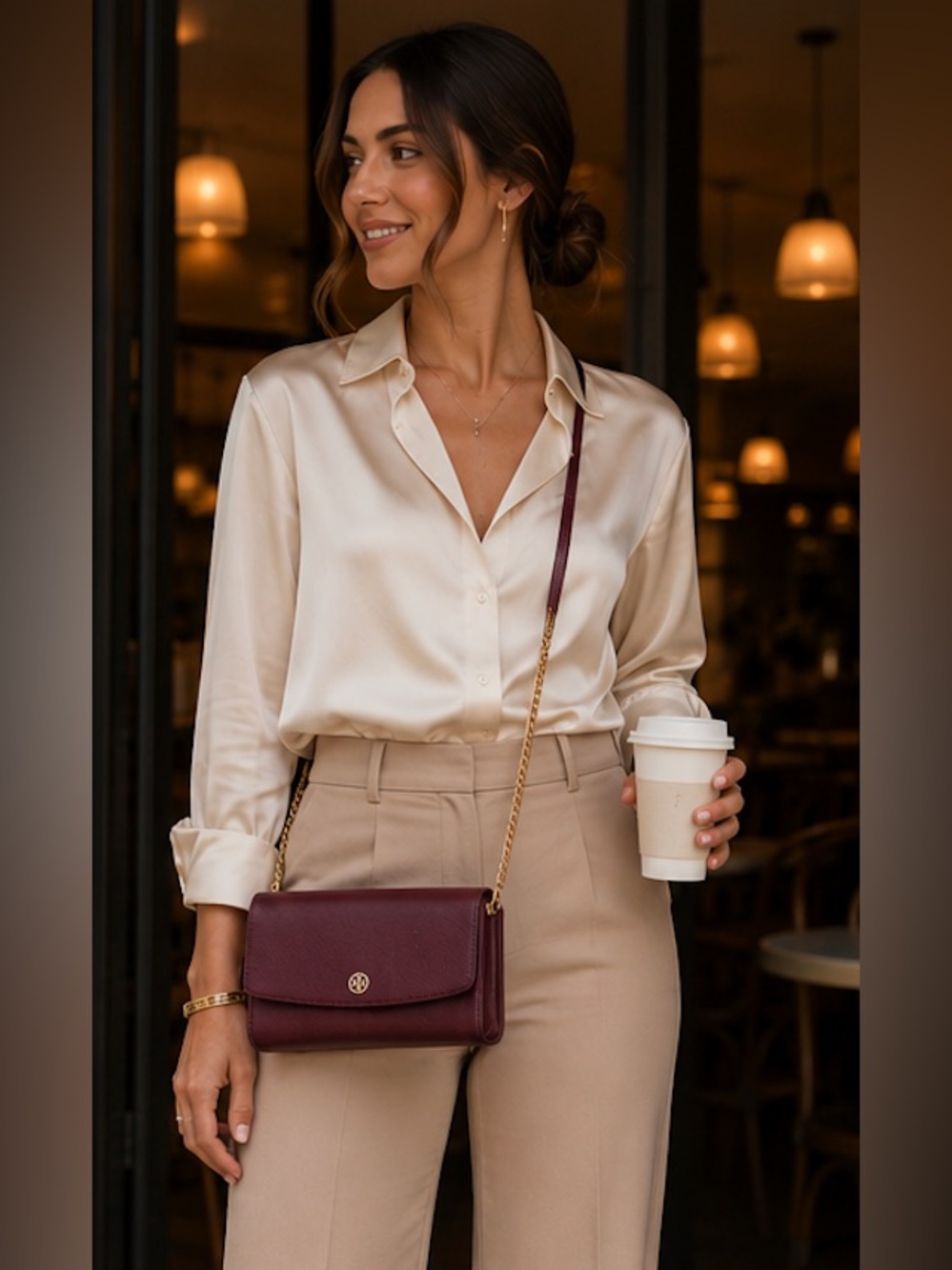 Elegant Burgundy Chain-Handle Wristlet Clutch